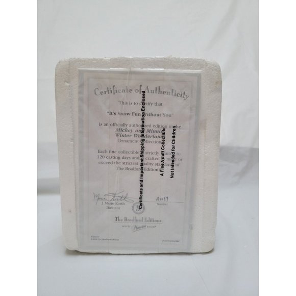 Mickey Mouse Snow Globe Ornament IT'S SNOW FUN WITHOUT YOU Bradford #A0169 COA - Picture 10 of 12